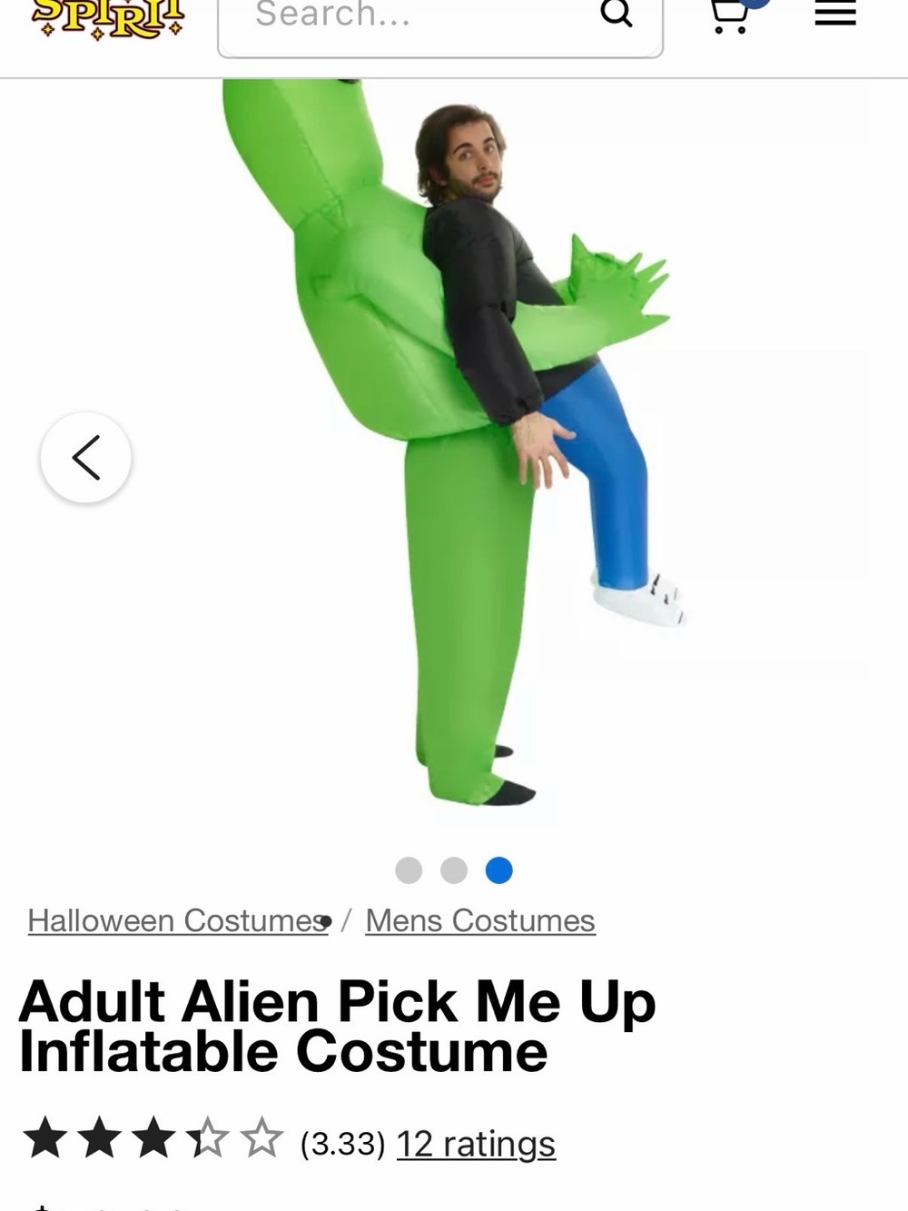 Spirit Adult Alien Pick-Me-Up Inflatable Costume - Green & Blue
